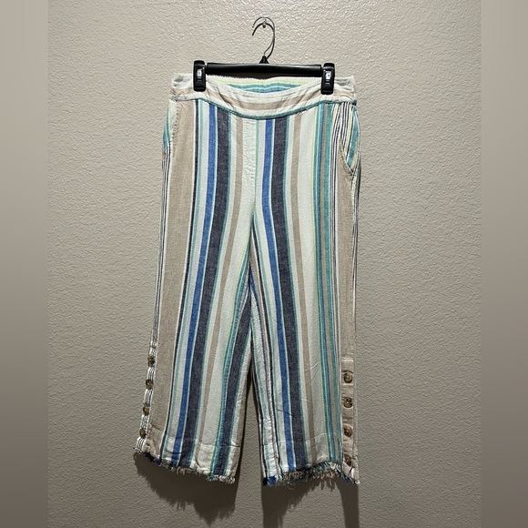 Hope & Harlow Pants Womens Size 8 High Waist Striped Multi Color Linen Blend - Picture 1 of 10